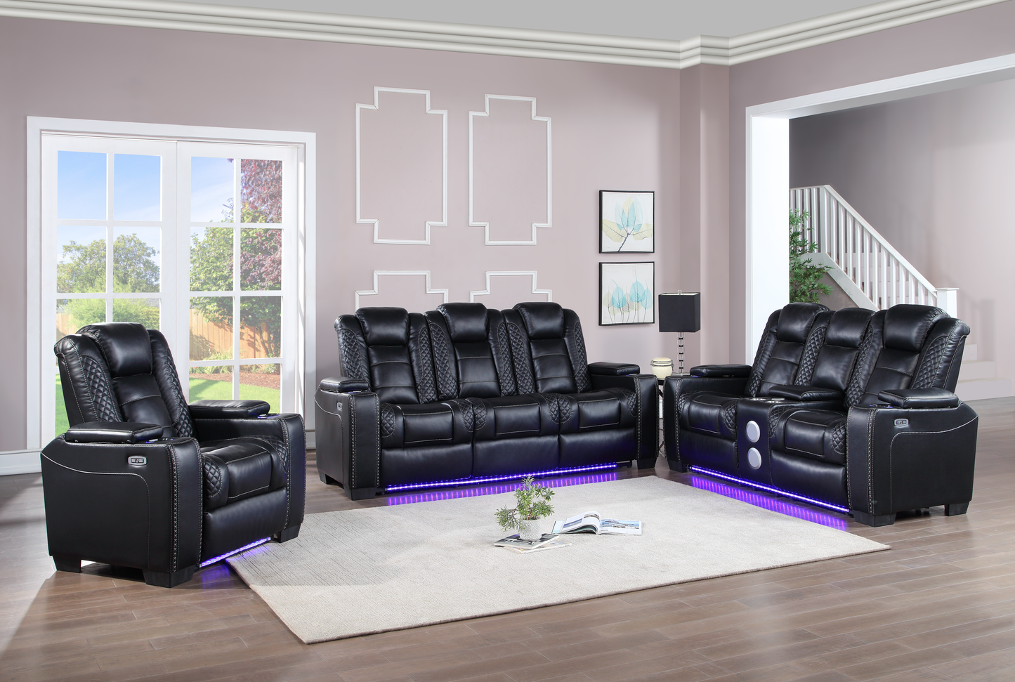 2 PC SOFA & LOVESEAT POWER RECLINING SET - BENZ BLACK