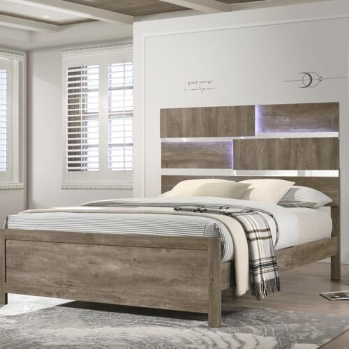 Quinn-WEATHERED OAK LED KING BED