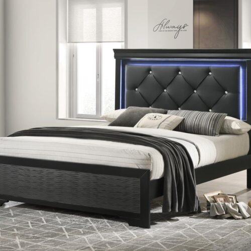 Emma-BLACK KING LED BED FRAME
