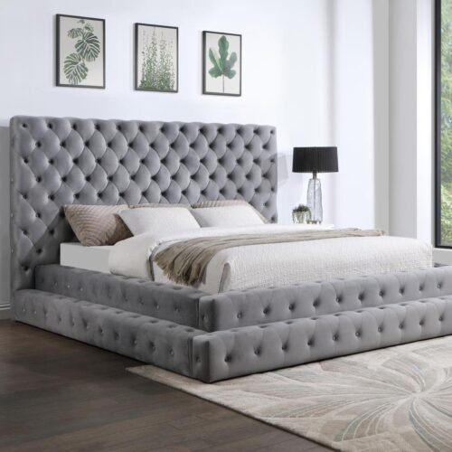 Hannah-GRAY VELVET KING BED