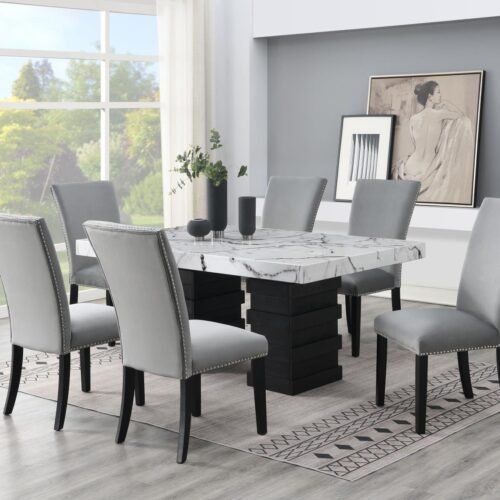 James-DINING TABLE & 4 GRAY CHAIRS