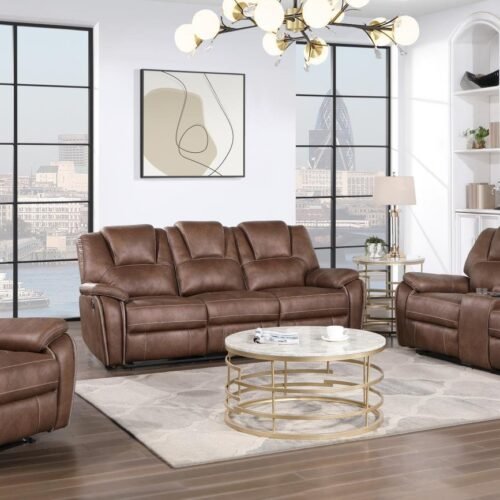 Annette  -BROWN MOTION SOFA W/DROPDOWN TABLE