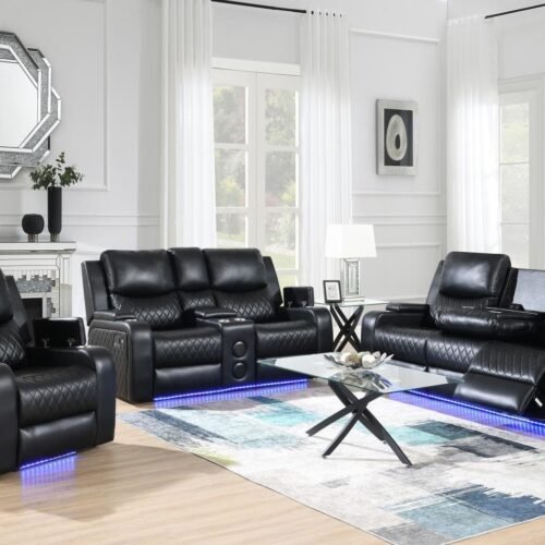 August  -BLACK LED RECLINING LOVESEAT W/BLUETOOTH SPEAKER