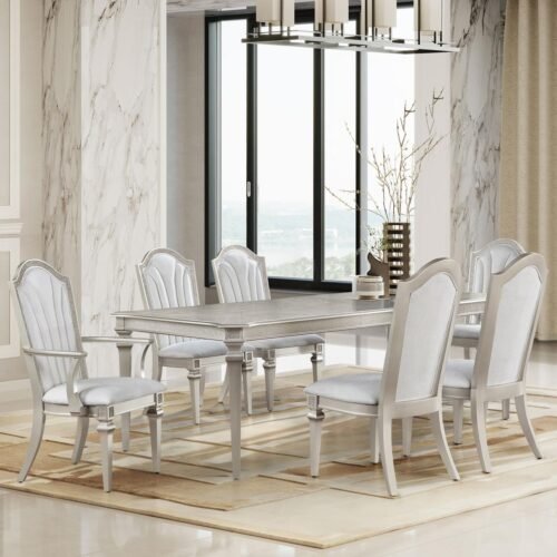 Evangeline 7-piece Extension Leaf Dining Set Silver Oak