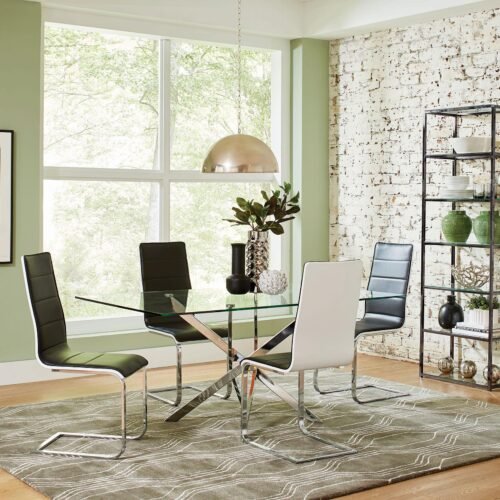 Carmelo 5-piece Rectangular Glass Top Dining Set Chrome