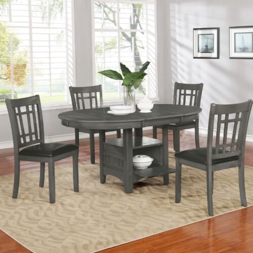 Lavon 5-piece Oval Extension Leaf Dining Set Medium Grey