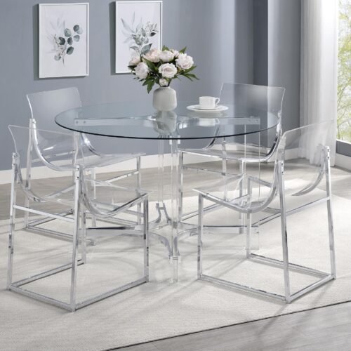Keeling 5-piece Round Glass Top Acrylic Dining Set Chrome