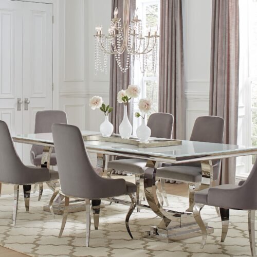 Antoine 7-piece Rectangular Glass Top Dining Table Set Grey