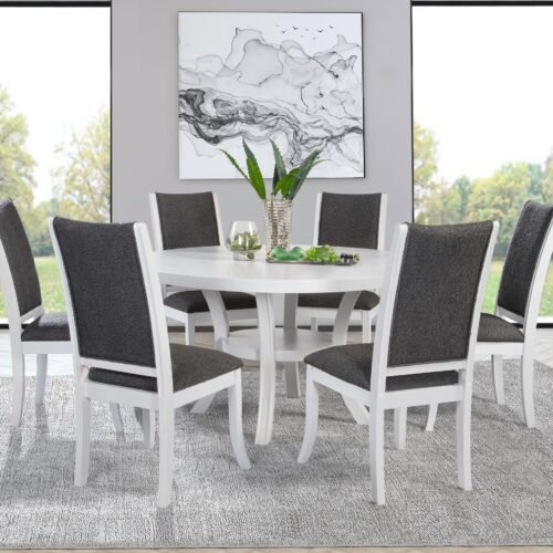 Judd 7-piece 54-inch Round Wood Dining Table Set Pearl White
