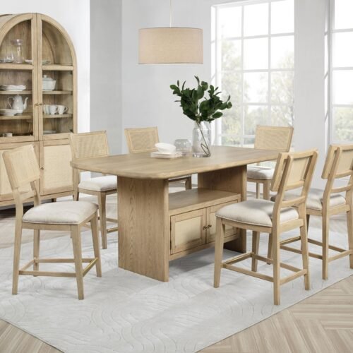 Kailani 8-piece Counter Dining Set with Cabinet Beige Oak