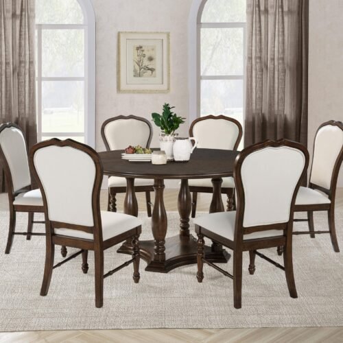 Landon 7-piece 60-inch Round Dining Table Set Rich Brown