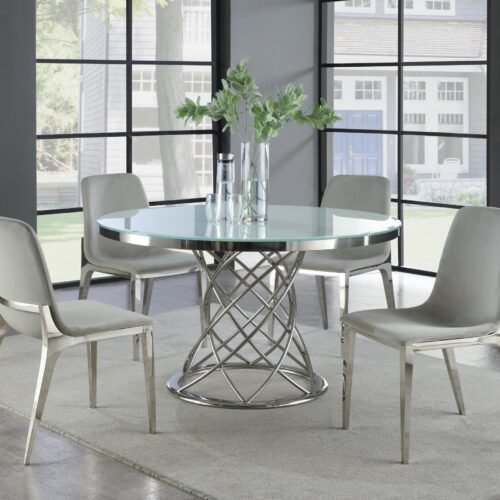 Irene 5-piece Round Glass Top Dining Set White and Chrome