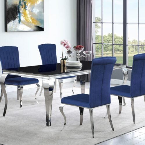Carone 5-piece 81-inch Rectangular Black Glass Dining Set Blue