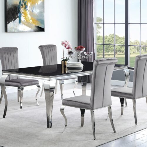 Carone 5-piece 81-inch Rectangular Black Glass Dining Set Grey