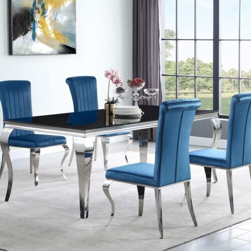 Carone 5-piece 81-inch Rectangular Black Glass Dining Set Teal