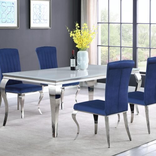 Carone 5-piece 81-inch Rectangular White Glass Dining Set Blue