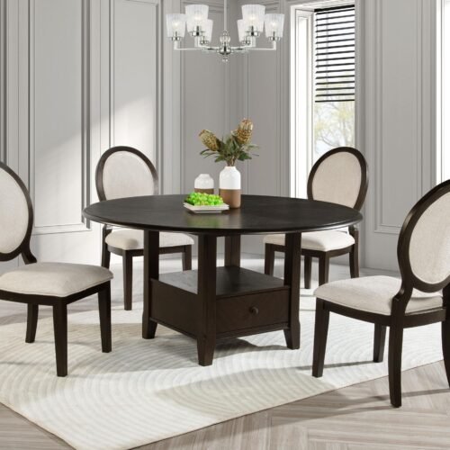 Twyla 5-piece 60-inch Round Wood Dining Table Set Dark Cocoa