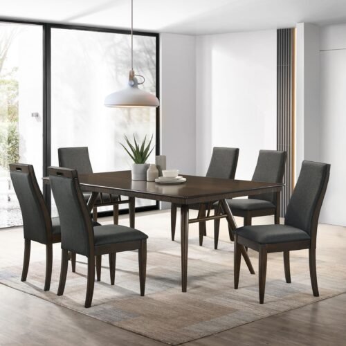 Wes 7-piece Rectangular Dining Table Set Dark Walnut