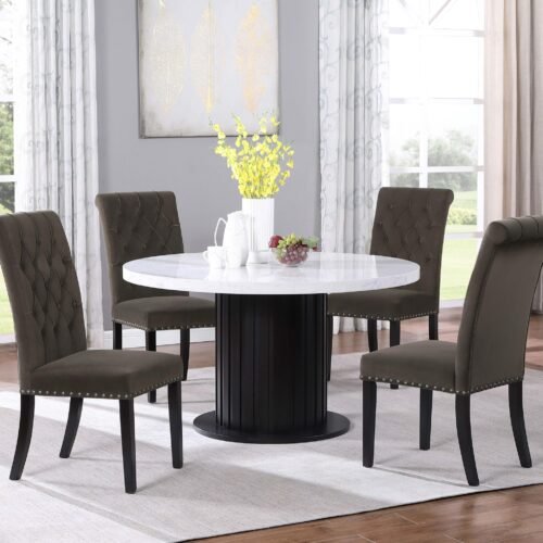Sherry 5-piece Round Marble Top Dining Table Set Brown