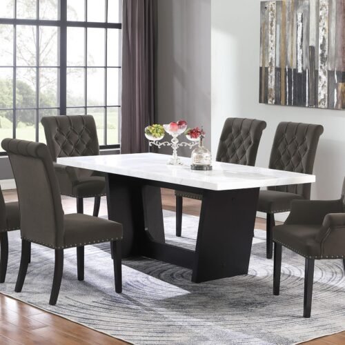 Sherry 7-piece Rectangular Marble Top Dining Table Set Brown