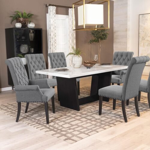 Sherry 7-piece Rectangular Marble Top Dining Table Set Grey