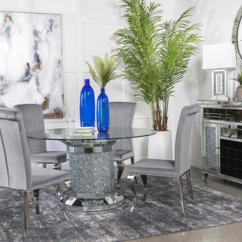 Ellie 5-piece Mirrored Pedestal Dining Table Set Grey