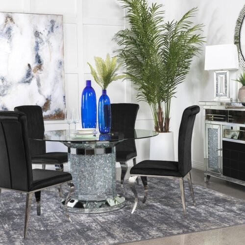 Ellie 5-piece Mirrored Pedestal Dining Table Set Black