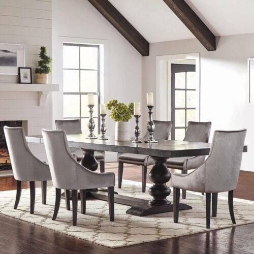 Phelps 7-piece Rectangular Dining Table Set Distressed Noir