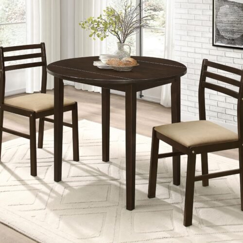 Bucknell 3-piece Round Drop Leaf Dining Table Set Cappuccino