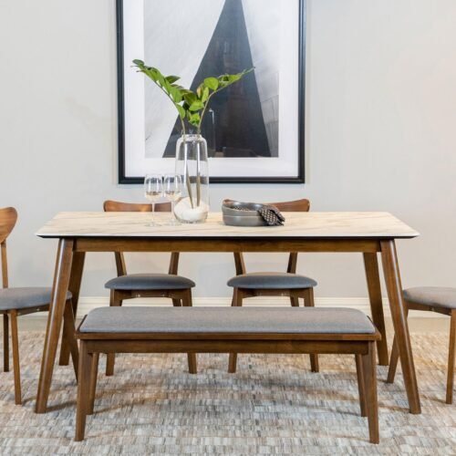 Everett 6-piece Rectangular Dining Table Set Natural Walnut