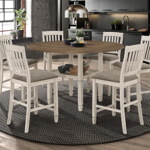 Sarasota 7-piece Drop Leaf Counter Dining Set Rustic Cream