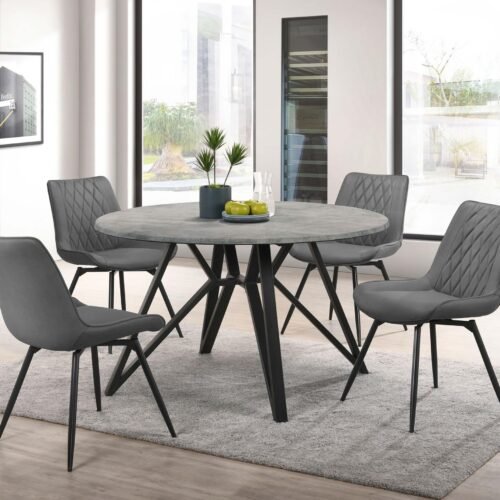 Neil 5-piece Round Dining Table Set Concrete Gunmetal