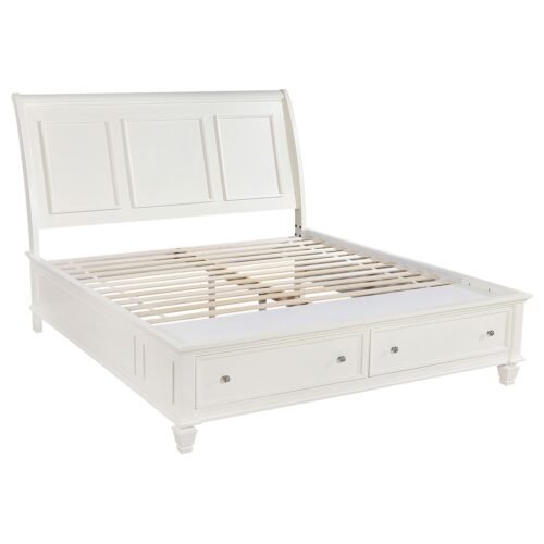 Sandy Beach Wood Eastern King Storage Panel Bed Cream White