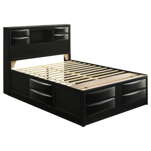 Briana Wood Queen Storage Bookcase Bed Black