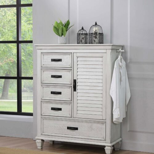 Franco 5-drawer Door Chest Distressed White