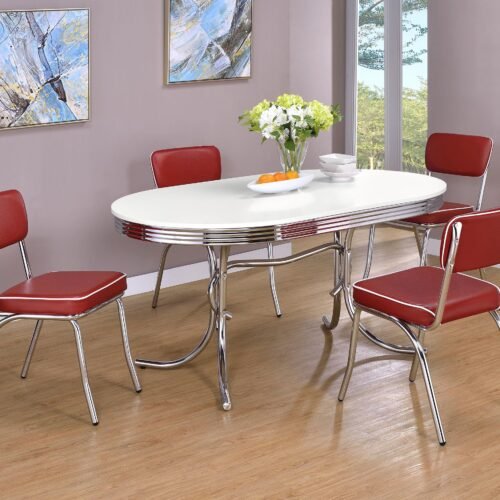 Retro 5-piece Oval Dining Table Set White and Red
