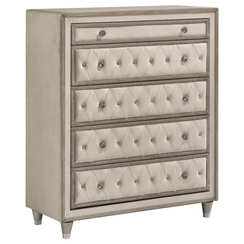 Antonella 5-drawer Bedroom Chest Ivory and Camel