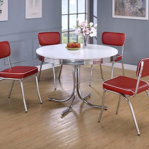 Retro 5-piece Round Dining Table Set White and Red