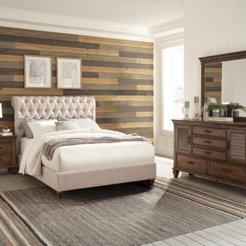 Devon 4-piece Full Bedroom Set Beige and Burnished Oak