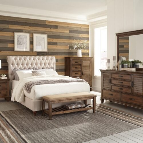 Devon 4-piece Eastern King Bedroom Set Beige and Oak