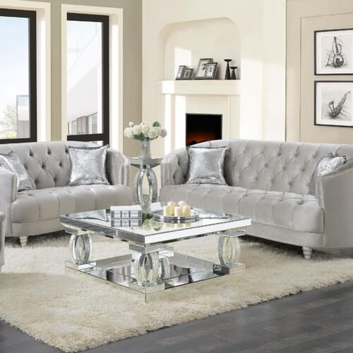 Avonlea 2-piece Upholstered Sloped Arm Sofa Set Grey Velvet
