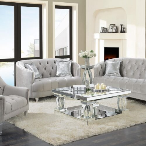 Avonlea 3-piece Upholstered Sloped Arm Sofa Set Grey Velvet
