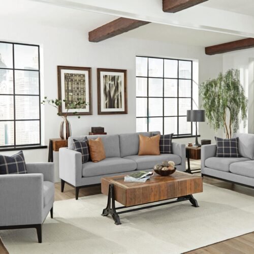 Apperson 3-piece Upholstered Track Arm Sofa Set Light Grey