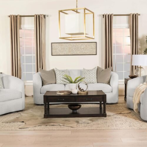 Rainn 3-piece Boucle Upholstered Sloped Arm Sofa Set Latte