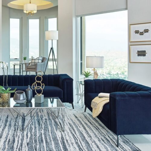 Chalet 2-piece Upholstered Tuxedo Arm Tufted Sofa Set Blue