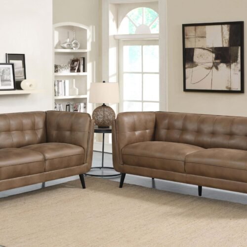 Thatcher 2-piece Upholstered Tuxedo Arm Sofa Set Brown