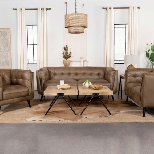 Thatcher 3-piece Upholstered Tuxedo Arm Sofa Set Brown