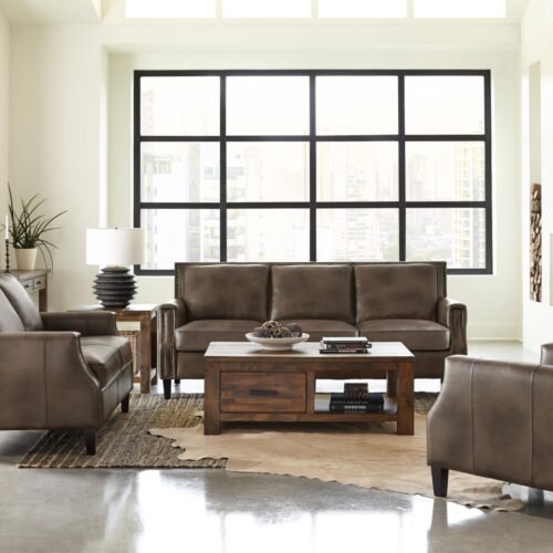 Leaton 3-piece Upholstered Recessed Arm Sofa Set Brown Sugar