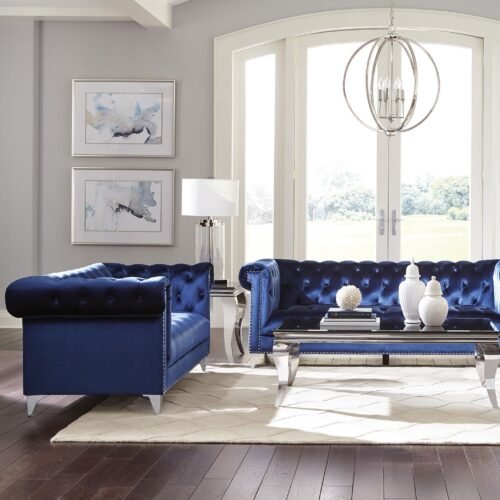 Bleker 2-piece Upholstered Tuxedo Arm Tufted Sofa Set Blue