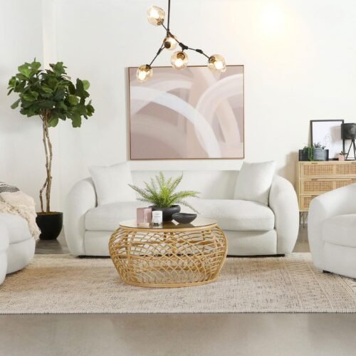 Isabella 3-piece Faux Sheepskin Upholstered Sofa Set Natural